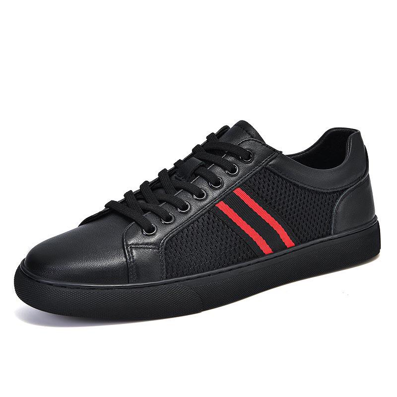 Men s Summer Mesh White Board Shoes - Casual Lace-up, Soft, Breathable, Large-Size 44 чёрный