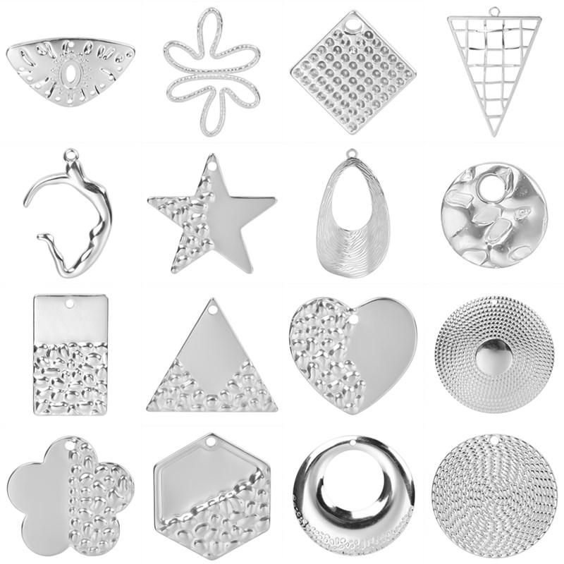 6Pcs High Quality Geometry Heart Triangle Round Pendants Jewelry Making Supplies Evil Eye Flower Stainless Steel Charm Earrings