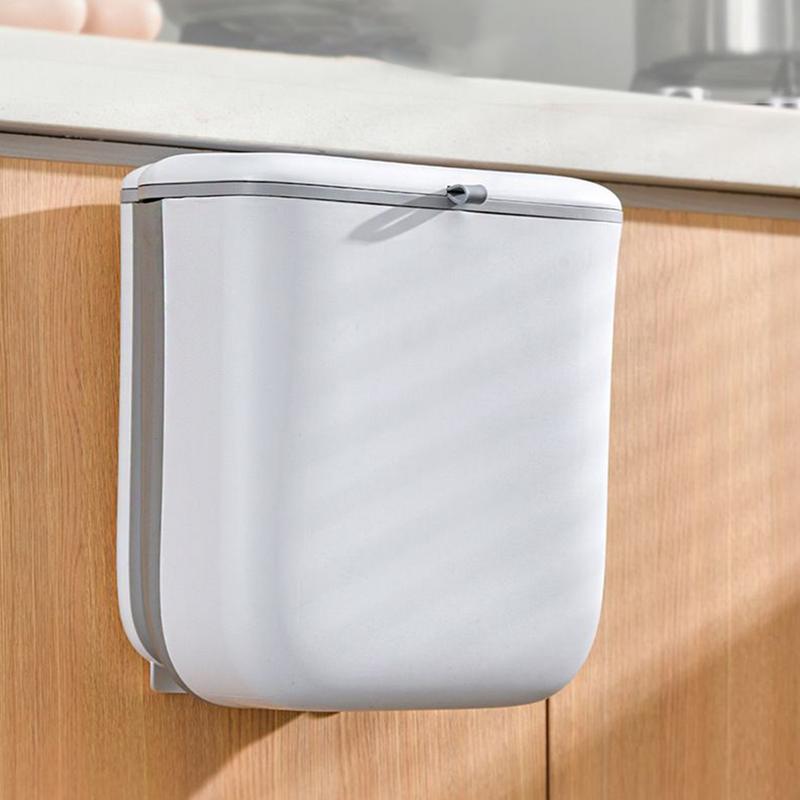 Folding Trash Can Wall Mounted Garbage Bin With Lid For Kitchen Bathroom Toilet Waste Storage Bucket Under Sink Container