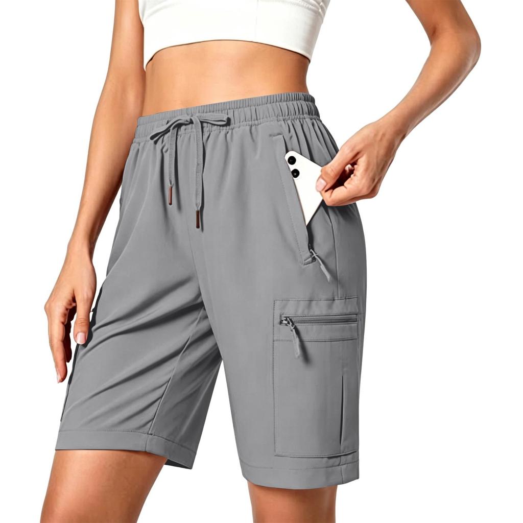 Pantalones Cortos Deportivos Ligeros para Mujer para Senderismo, tipo Cargo, de Secado Rápido, con Cintura de Cordón y Múltiples Bolsillos para Actividades al Aire Libre