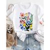 2025 Basic Cartoon Round Neck T-Shirt Sweet Top Fashionable Casual Women's Printed T-Shirt Watercolor Polyester Pattern T-Shirt