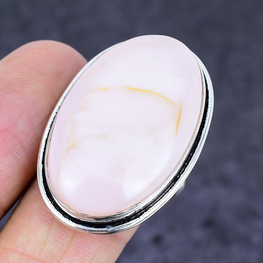 Pink Opal Gemstone Handmade 925 Sterling Silver Jewelry Ring Size 8 Q0q93