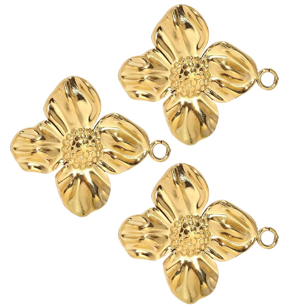 3Pcs Stainless Steel Floral Pendants Gold Plated Jewelry Accessory for Crafting Elegant Necklace Bracelet and Earrings