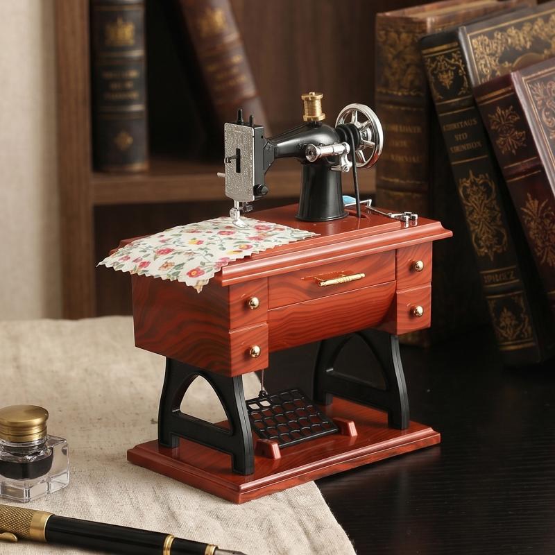 Vintage Sewing Machine Music Box Wooden Music Box Home Decor Gift Living Room Bedroom Dining Table Decor