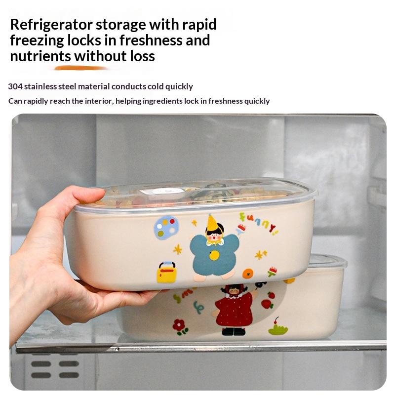 1Pcs Cartoon Pattern Heat Preservation Lunch Box Microwaveable Stainless Steel Partitioned Lunch Box For Student Office Use