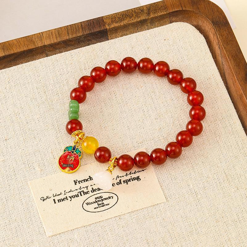 Chinese Style Fortune-Attracting Red Agate Glass Beaded Bracelet - Women's Luxury Summer Niche Design
