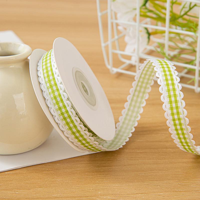 10 jardów do kokardek Akcesoria do włosów Pakowanie prezentów 1,5 cm Bukiet kwiatowy Rękodzieło DIY Cukierkowa Fala Tkanina w kratkę