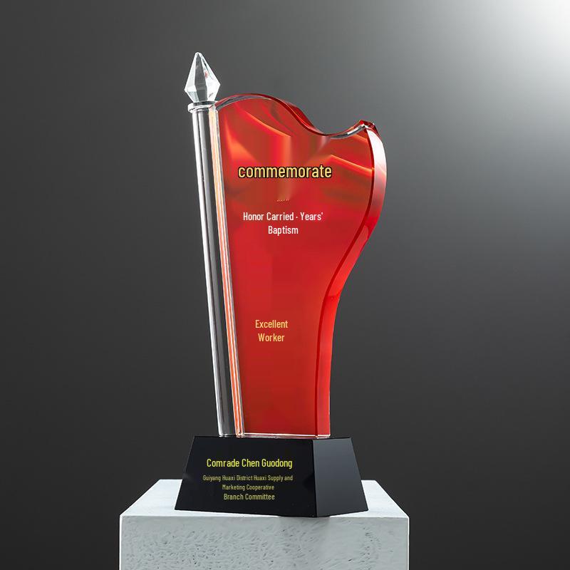 Red Theme Crystal Trophy for Outstanding Achievement and Retirement Commemoration