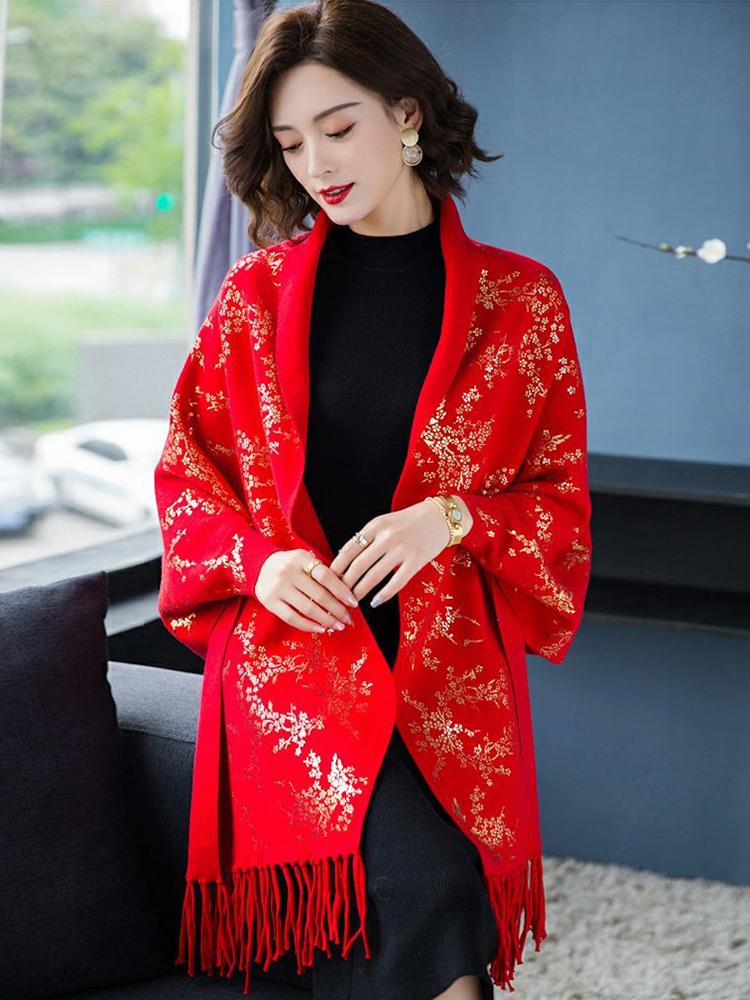 New Imitation Cashmere Knitted Elegant Women Scarf Winter Vintage Print Tassel Poncho Capa Para Mujer Pashmina Wrap Shawl Coat