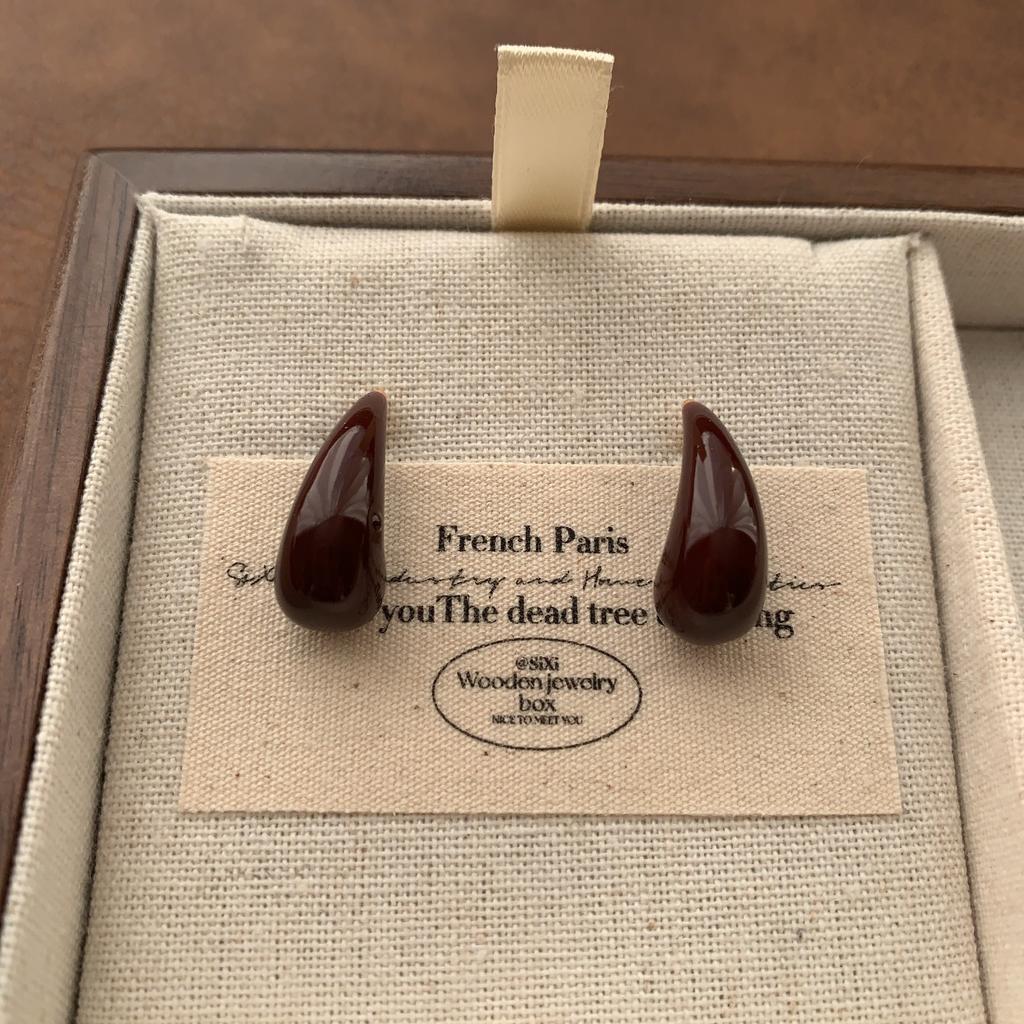 Burgundy Enamel Flower Ring Earrings Earrings Women'S Fashion Personality Temperament Advanced Sense Light Luxury Exquisite Autumn And Winter Earrings