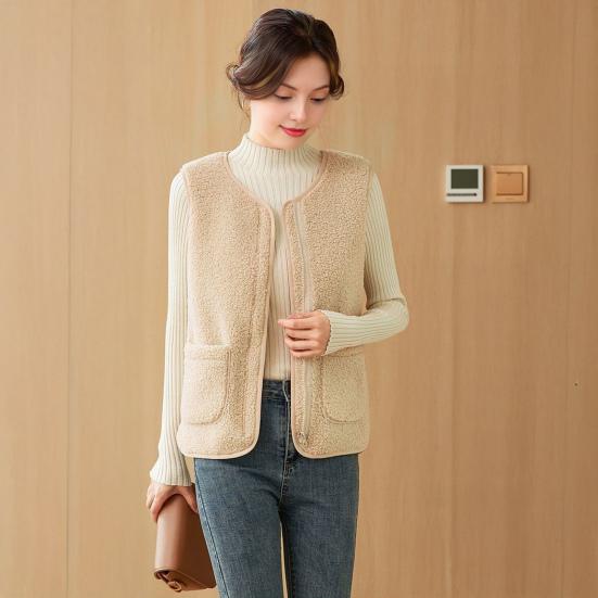 Fuzzy Sherpa Fleece Vest for Women Warm Sleeveless Jacket Cozy Full Zip Waistcoat with Pockets Fall Winnter Outerwear
