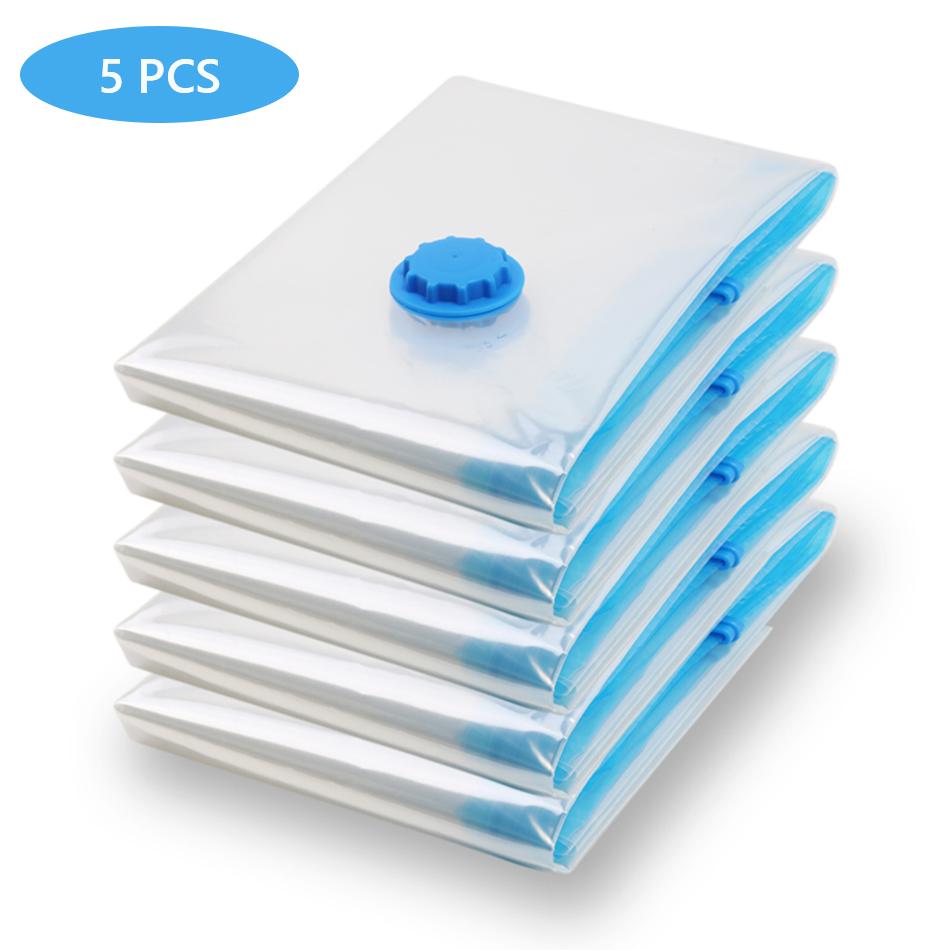 

5 пакетов вакуумных мешков для хранения, дорожная экономия, упаковка для подушек, одежды, постельных принадлежностей, складной герметичный сжатый шкаф, домашний органайзер 60x80cm