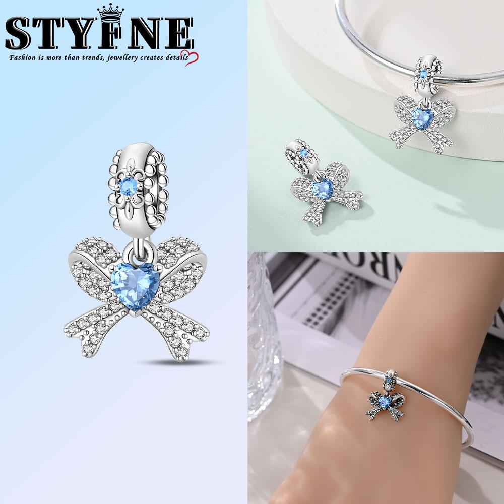 Copper Bow Charms Copper Pink Heart-Shaped Bow Pendants Charms Beads Fit Original Bangle Bracelets Diy Jewelry