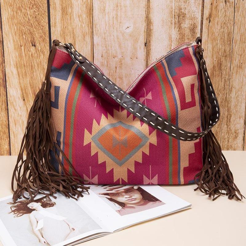 European and American Retro Bohemian Handmade Woven Flowing Silk Cotton and Linen Single Shoulder Large Bag for Women