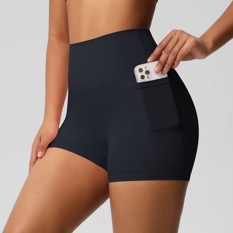 Fashion Nude Feel Brushed Pocket Sports Shorts Women's High Waist Shaping Fitness Shorts Yoga Shorts Tight