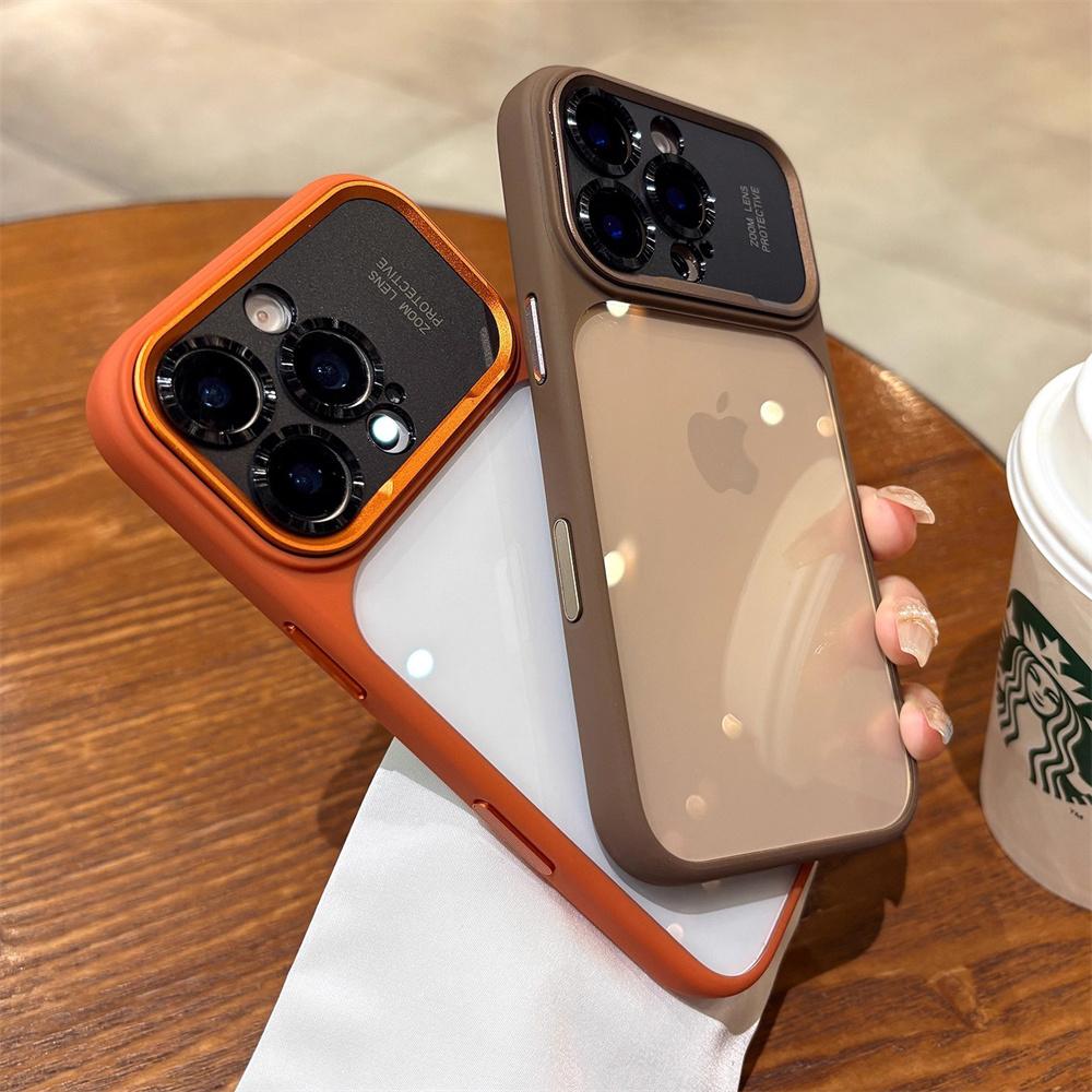 Luxury Frosted Frame Armor Transparent Phone Case For iPhone 17 16 15 14 Pro Max Matte Metal Lens Protection Acrylic Back Cover