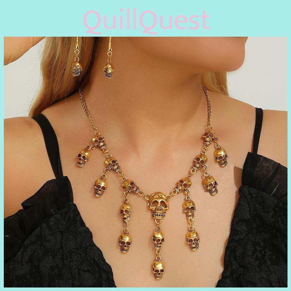 Gothic Necklace Skeleton And Earrings Set With Alloy Material For Halloween Festivities And Alternative Style