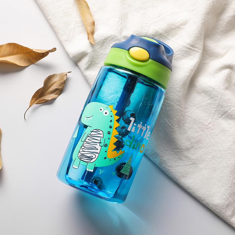 Cute Dinosaur Cartoon Straw Cup for Kids - Plastic Water Bottle for Kindergarten and Primary School Students