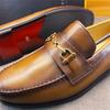 Men's Loafers Dress Shoes round Toe Formal Business Slip-On Handmade Cowhide Leather Upper Rubber Sole Comfortable Footwear