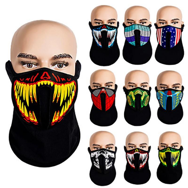 3D LED Light Up Mask EL Cold Face Cover Sound Activated Motorcycle Halloween Christmas Party