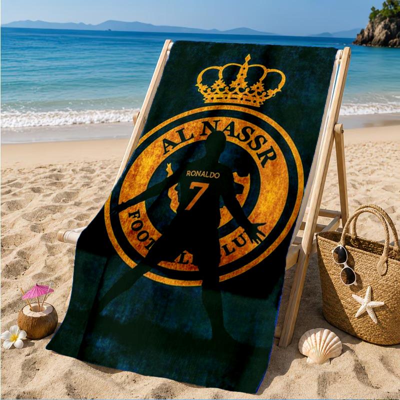 Asciugamano da Spiaggia in Microfibra Stampato con Stemma del Club di Calcio Nassr, Morbido e Assorbente, Asciugatura Rapida, Ideale per Viaggi Estivi, Essenziale per la Spiaggia, Piscina