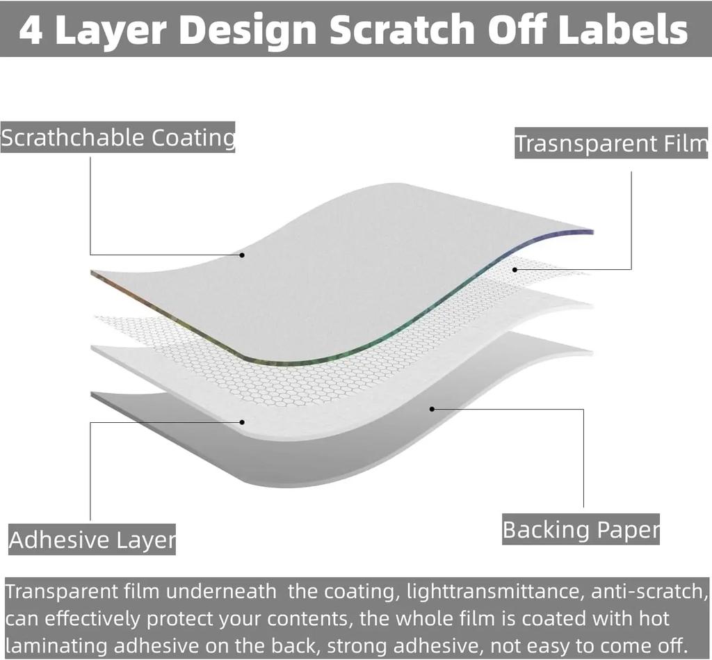 50pcs Rectangle Scratch Off Stickers Self Adhesive Peel Stick DIY Scratch Card Tag for Game Raffle Ticket Surprise Gift Rewards