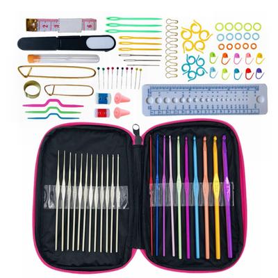 100-teiliges Häkelnadel-Set, buntes Strick- und Häkelnadel-Set aus Metall und Aluminium mit Häkeltasche