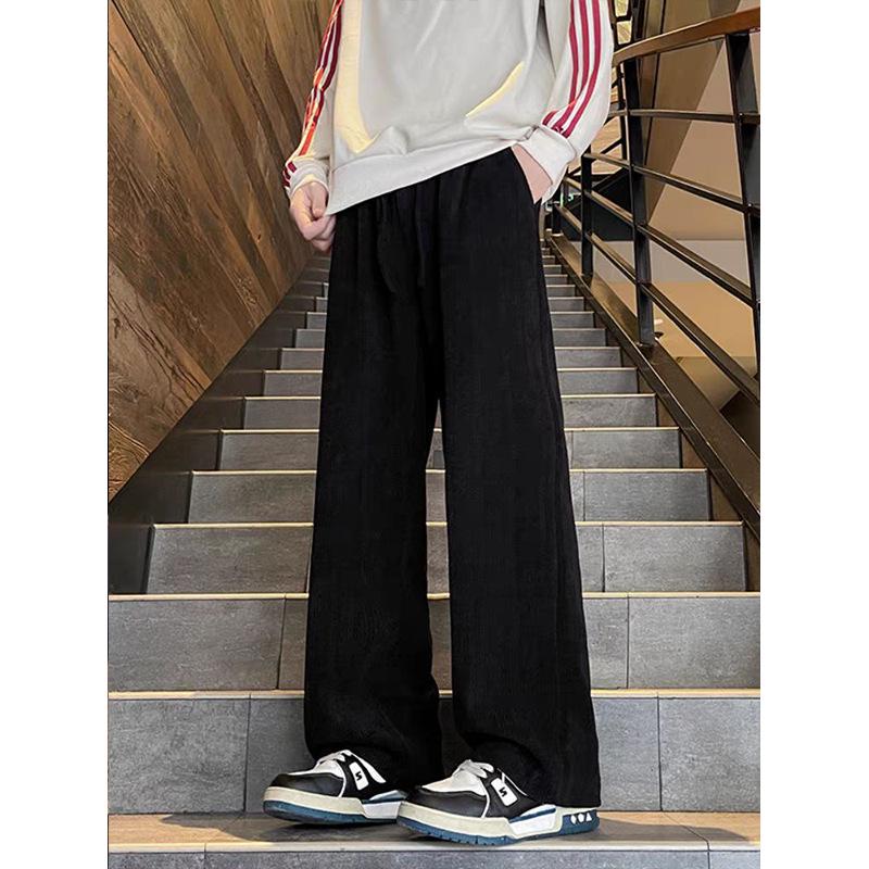 Unisex Retro Jacquard Corduroy Straight-Leg Wide Sweatpants - Autumn/Winter Student Style