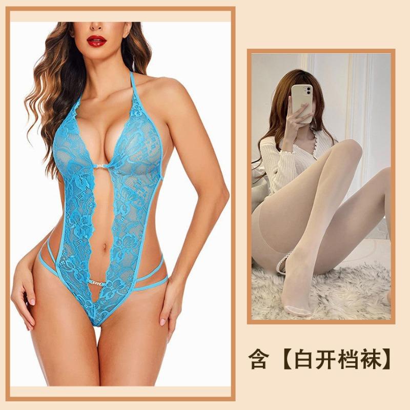 Reines Verlangen sexy Spitze Träger Hals Ausgeschnitten Leidenschaft Unterwäsche Durchsichtig Stimmung Einteiler Damen Pyjama