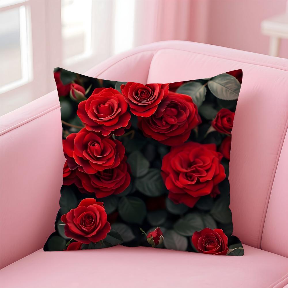 Beautiful and elegant art Red Rose Cushion Cover Pillow Case Soft Friendly Fabric  Concealed Zipper