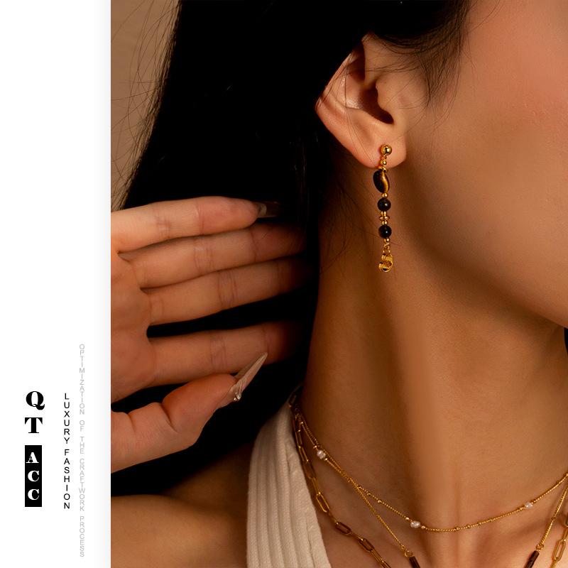 Meillard Nische Tigerauge 18k Titanstahl Halskette: Hochwertige vielseitige Pulloverkette für Damen