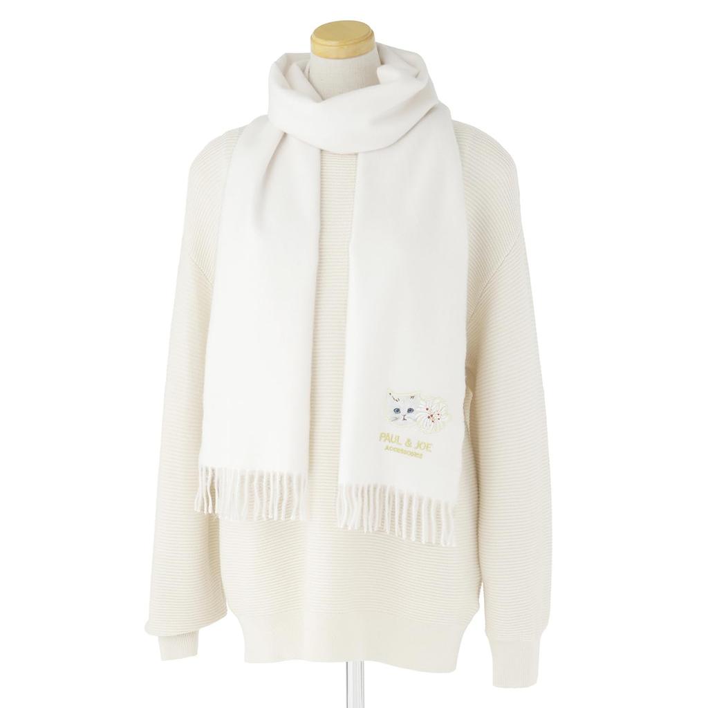 PAUL JOE ACCESSOIRES Logo Cat Patch Scarf with Brand Package [Moonbat] & (48142)