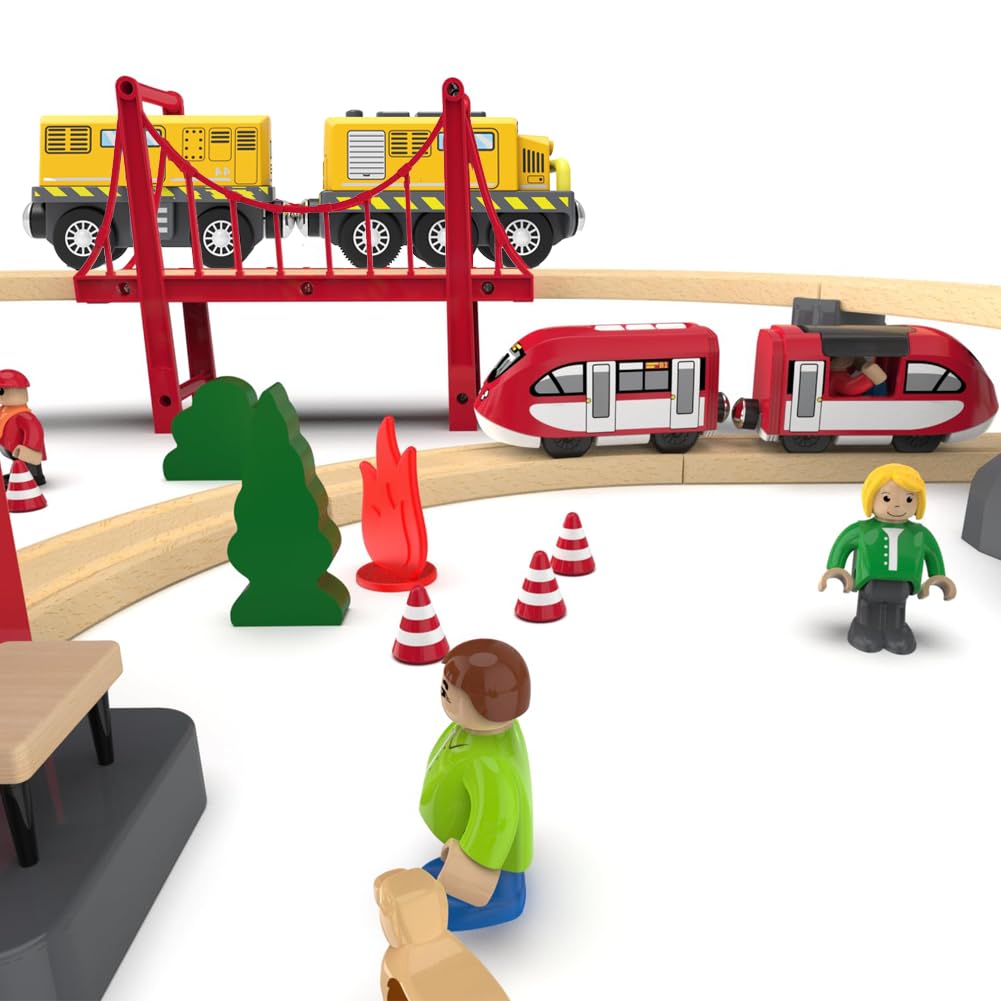TOPLIVING Holzzugbahnzubehör Batteriebetriebene Lokomotive mit Magnetkupplung Kompatibel mit Thomas, Brio und Chuggington