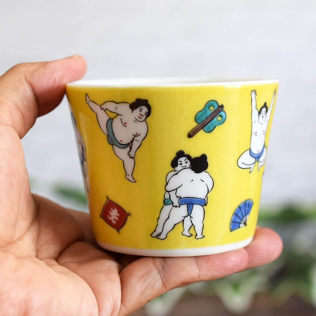 Waza no Kura Stylish Kutani Ware Soba Choko (Soba Cup) with Sumo Wrestler Design, Ceramic, Brand Name, Japanese Tableware, Made in Japan