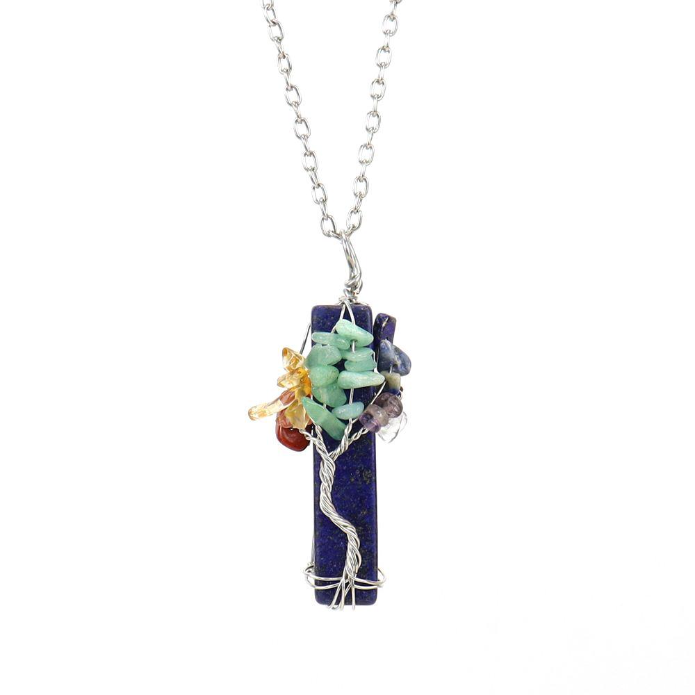 Natural Stone Irregular Crystal Strip Winding Gravel Tree Of Life Pendant Necklace N673