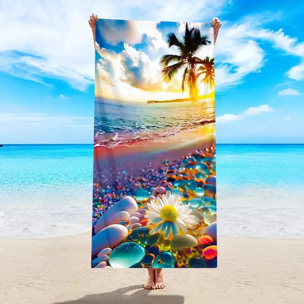 Farbverlauf Sommer Text Kokospalmen-Print Mikrofaser Schnelltrocknend Strandtuch