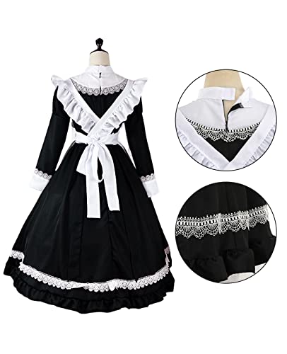 [NOKIJP] Maid Costume, Cosplay, British Style, Lace, Ribbon, Long Sleeves, Short Sleeves, British Style, Halloween, Formal, Maid Cafe, Coffee Shop, Co