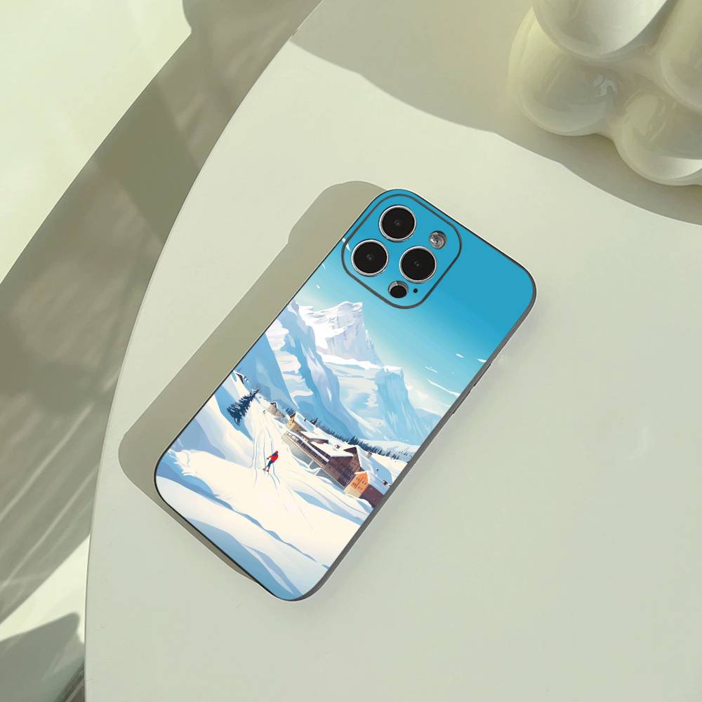 Ski Slope &ski Running Phone Case For iPhone 17,16,15,14,13,12,11 Pro Max,16Plus,XS Soft Black Cover