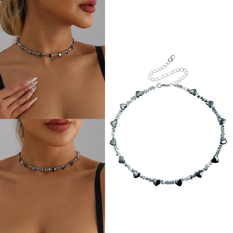 Herzkette mit echtem schwarzem Obsidianstein und funkelndem Kristallakzent, verstellbare Kette, Schmuck für sie