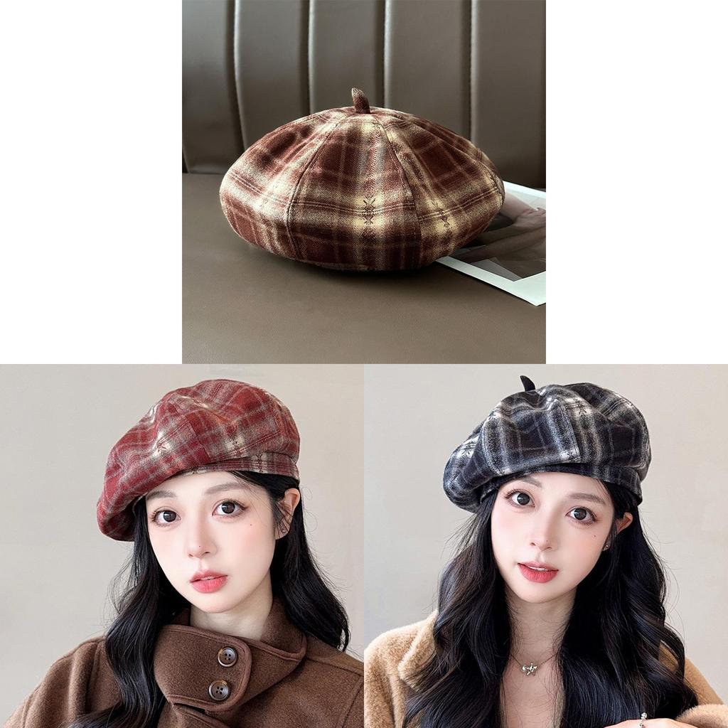 Trendy Style Plaid Beret With Windproof And Sunshade Features For Women