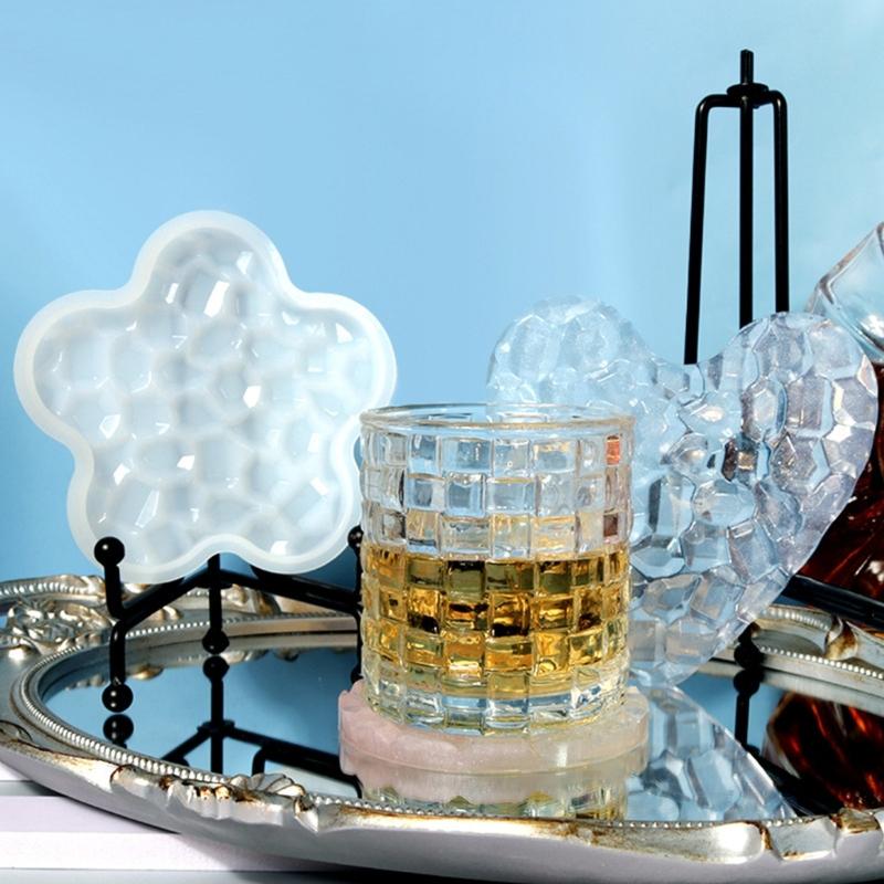 1/6 Stück Diamanten Unterseite Untersetzer Form Blume Herz Runde Form Epoxid Tassenunterlage Formen mit Diamanten Unterseite Harz Tablett Form