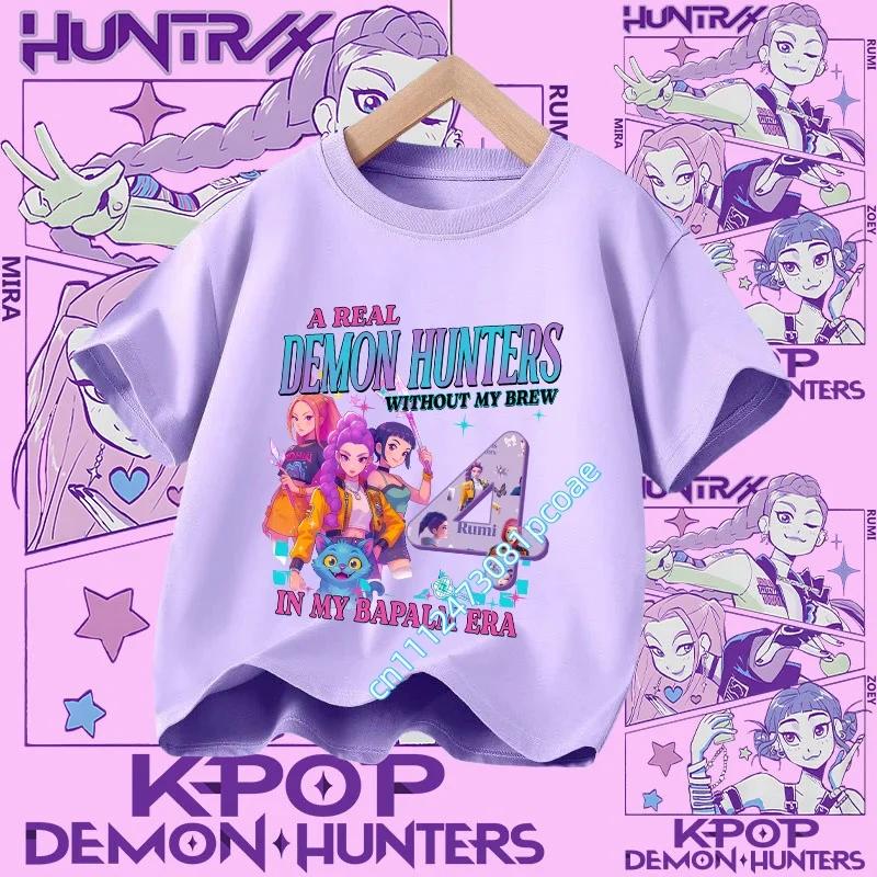 New K Pop Demon Huntersd T-shirt for Children Cartoon Birthday Number Printed T Shirts Girls Short Sleeves Tops Kids Clothing