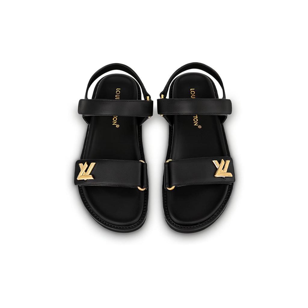 Louis Vuitton Sunset Leather Beach Sandals Women's Black 1ABW6U