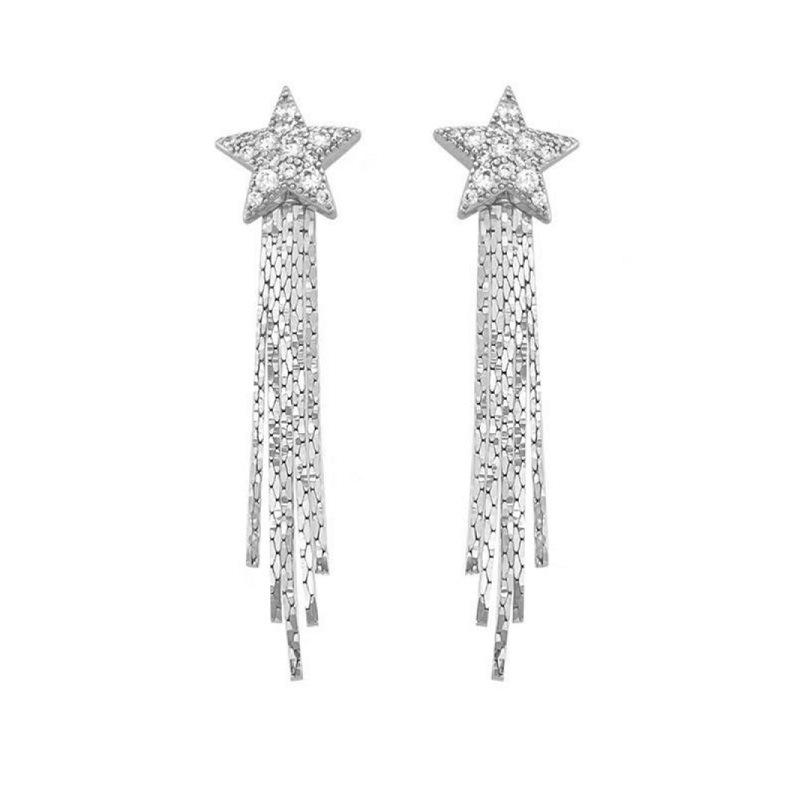 111 silver needle five-pointed star fringed stud earrings women's light luxury niche design high-end earrings fashion temperament earrings