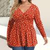 Women's Plus Size Shirt Long Sleeve  Print Top Pleated Casual V-Neck Top