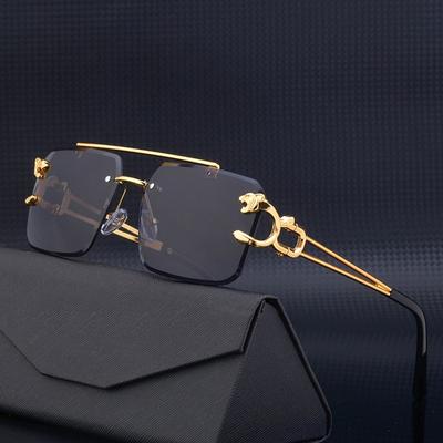 Fashion Metal Leopard Rimless Sunglasses Double Bridges Gradient Ocean Film UV400 Protection Stylish Shades