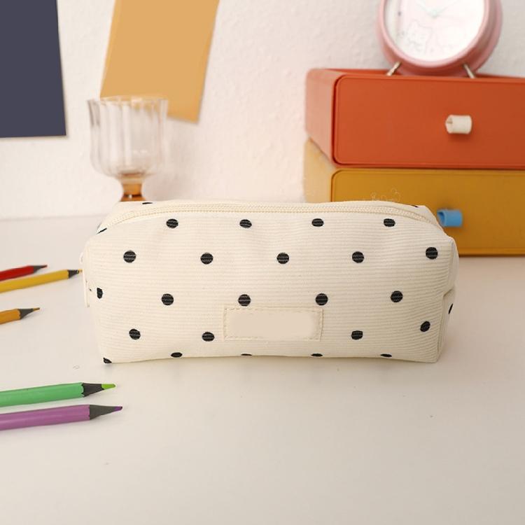 Dotted Print Fabric Pencil Case Big Capacity Pen Pouches Travel Makeup Storage Bag for School Offices Travel Daily Use