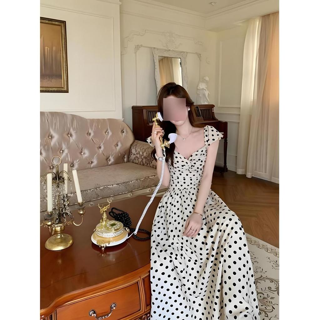 Niche Temperament Suspender Skirt Polka Dot Dress Women's Summer New Waist Temperament Girl Looking Thin