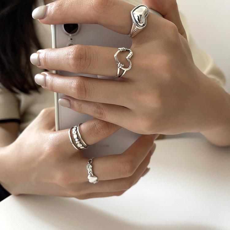 Korean Style Retro Love Heart Adjustable Open Ring for Women - Sweet Peach Heart Design