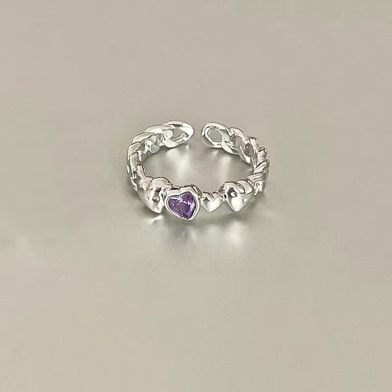 Cute Romantic Purple Four Leaf Zircon Flower Adjustable Rings for Women Gold Color Stainless Steel Jewelry Gift Anillos De Mujer